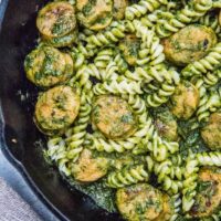 Chicken Sausage Pasta with homemade pesto sauce - dairy-free, gluten-free, healthy