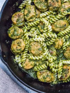 Chicken Sausage Pasta with homemade pesto sauce - dairy-free, gluten-free, healthy