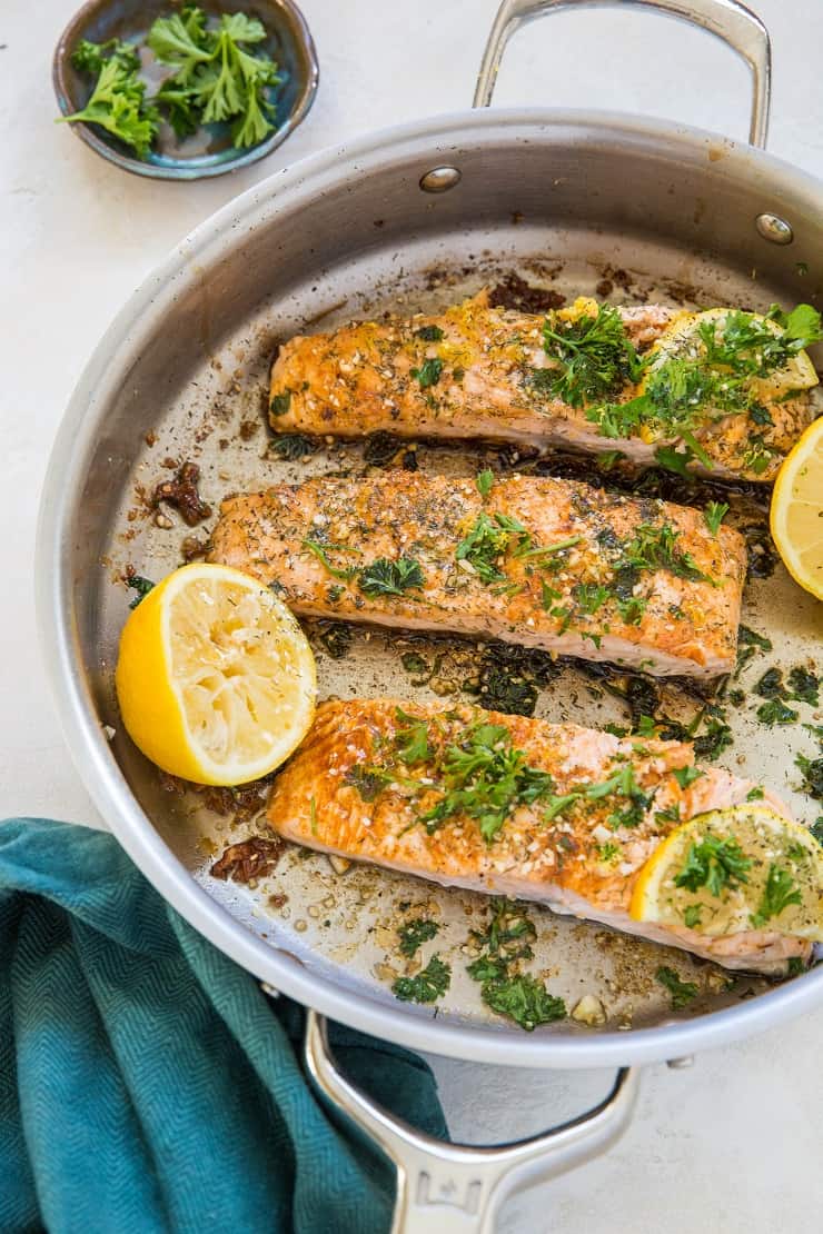 Garlic Lemon Herb Pan-Fried Salmon - The Roasted Root