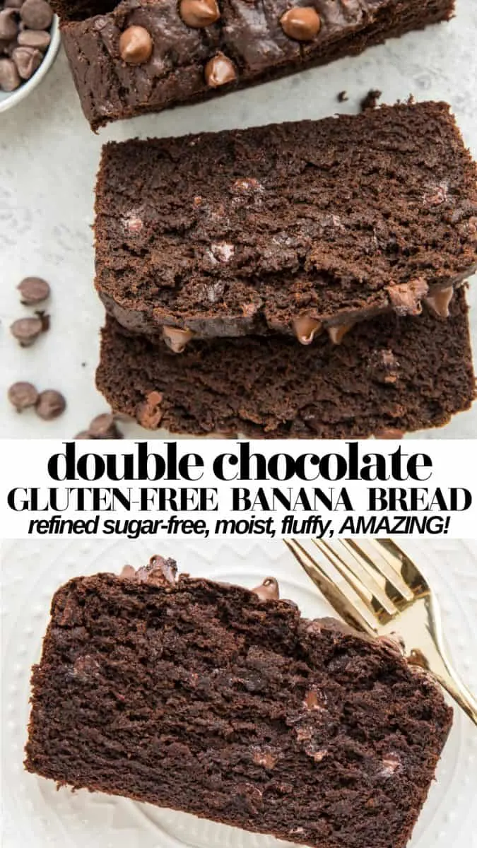 Double Chocolate Healthy Gluten-Free Banana Bread - amazingly moist, fluffy, and delicious! Refined sugar-free, rich, healthy breakfast or dessert