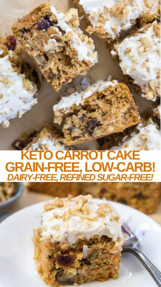 Keto Carrot Cake collage - grain-free, dairy-free, low-carb, sugar-free dessert recipe