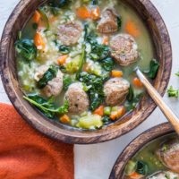 Two bowls of Italian Wedding Soup with rice.