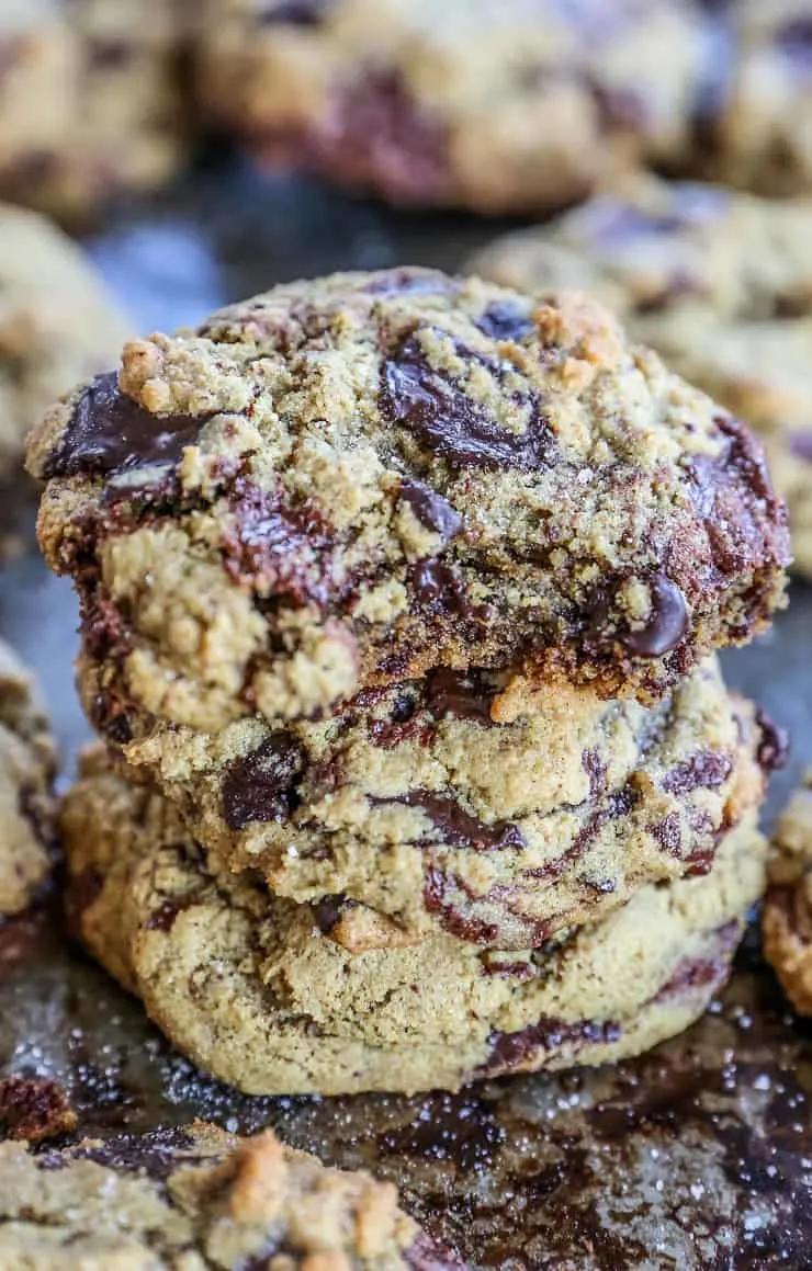 Paleo Chocolate Chip Cookies made with almond flour - amazing chewy, gooey healthy chocolate chip cookies that are grain-free