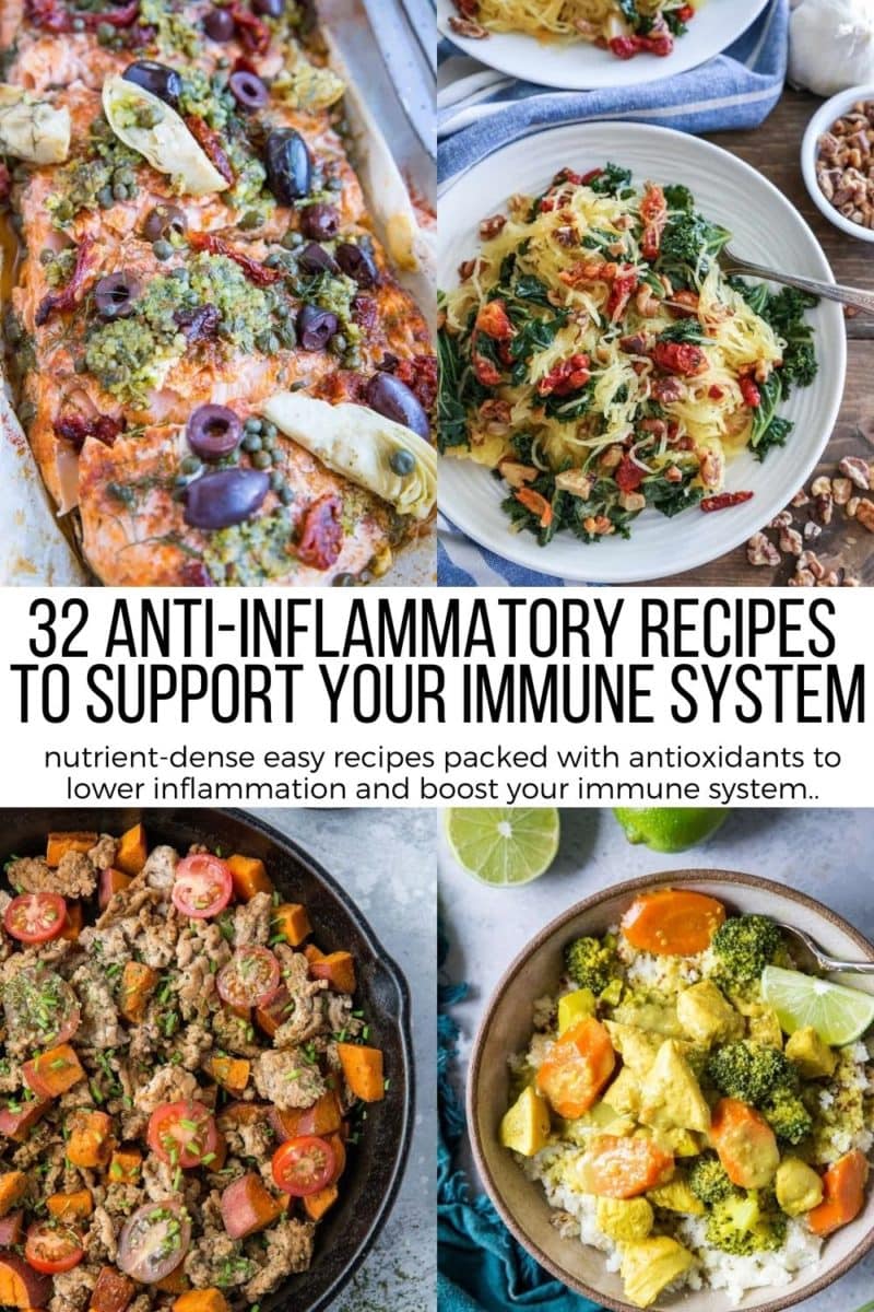 32 Anti-Inflammatory Recipes to Support Your Immune System using nutrient-dense ingredients. These easy recipes are packed with antioxidants to lower inflammation and boost your immune system.