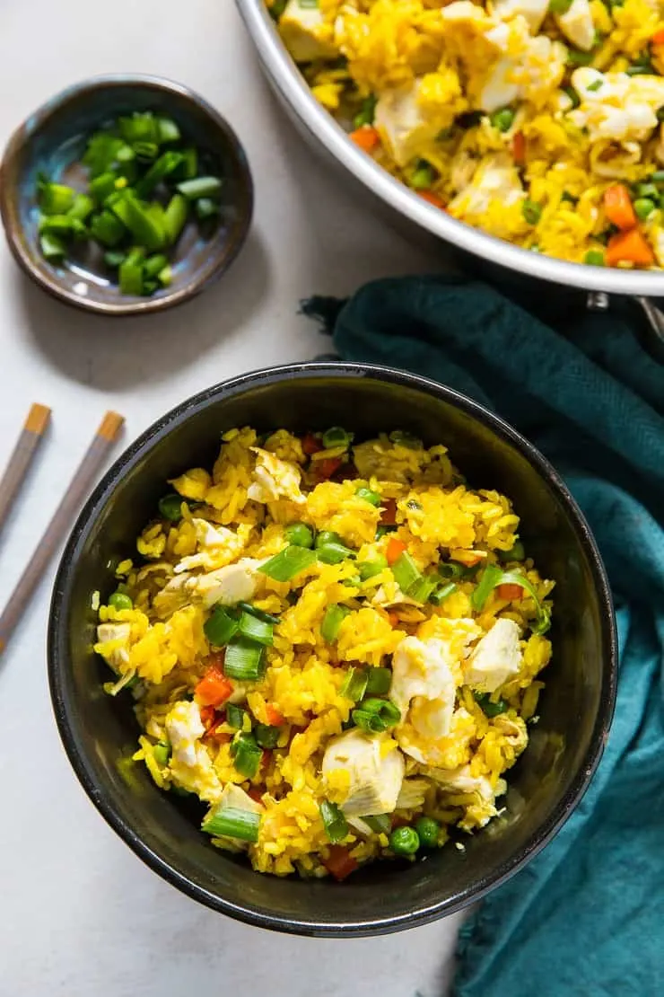 Turmeric Chicken Fried Rice with Vegetables - a healthy vibrant side dish that is gluten-free and soy-free