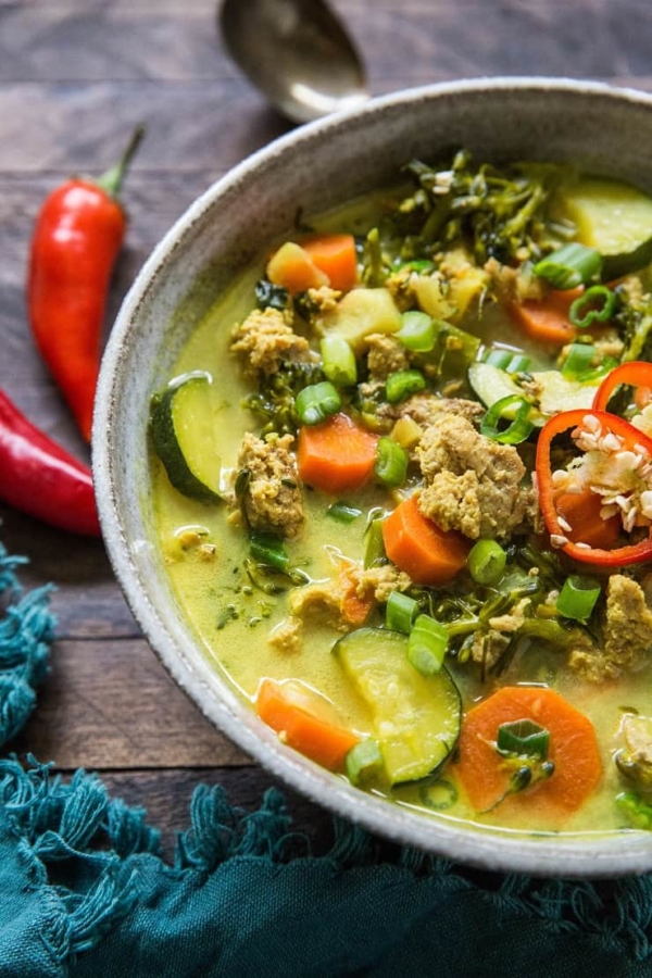 Bowl of immunity-boosting ground turkey soup