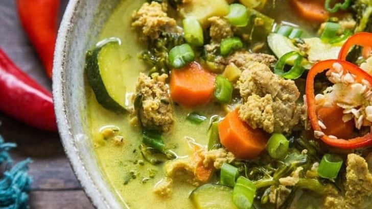 Bowl of immunity-boosting ground turkey soup