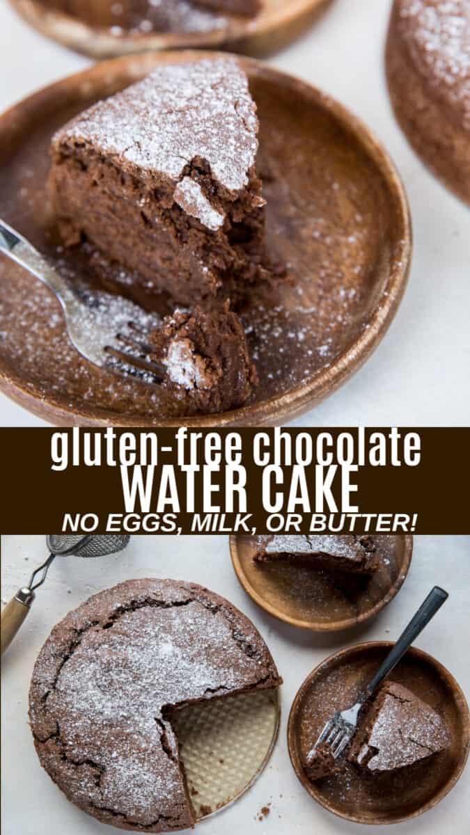 Gluten-Free Chocolate Water Cake - no eggs, butter, or milk! This vegan cake recipe uses only basic pantry ingredients.