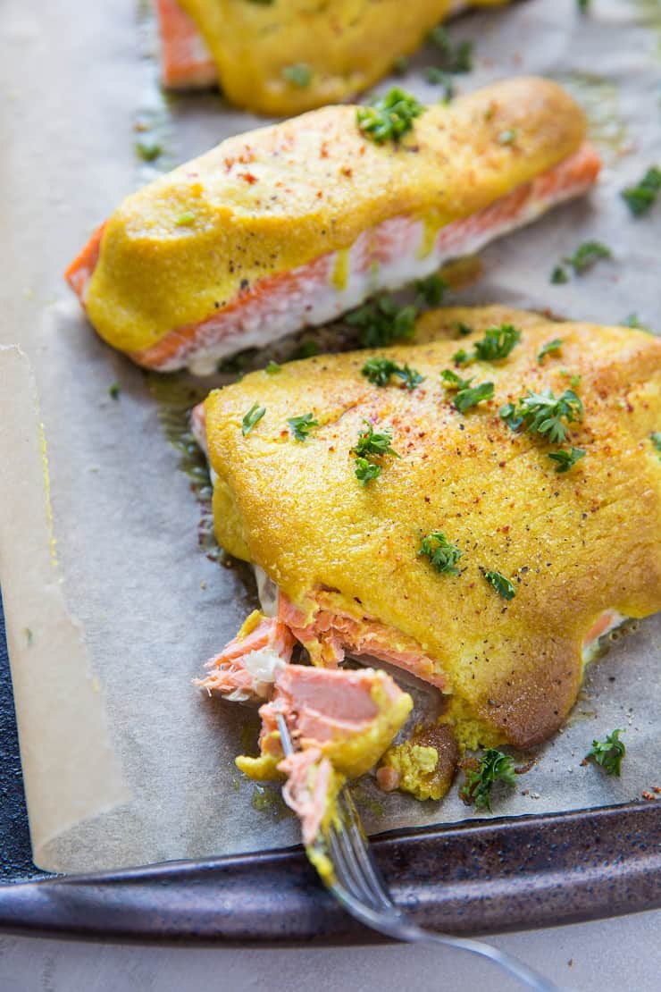 Creamy Turmeric Sockeye Salmon - baked salmon recipe with a creamy nutritious sauce on top