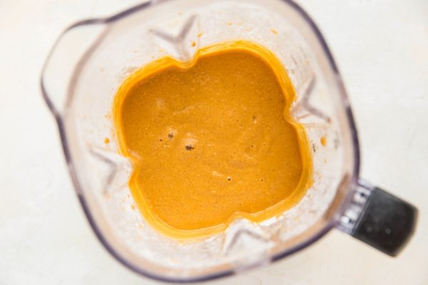 Sweet potato pancake batter in a blender