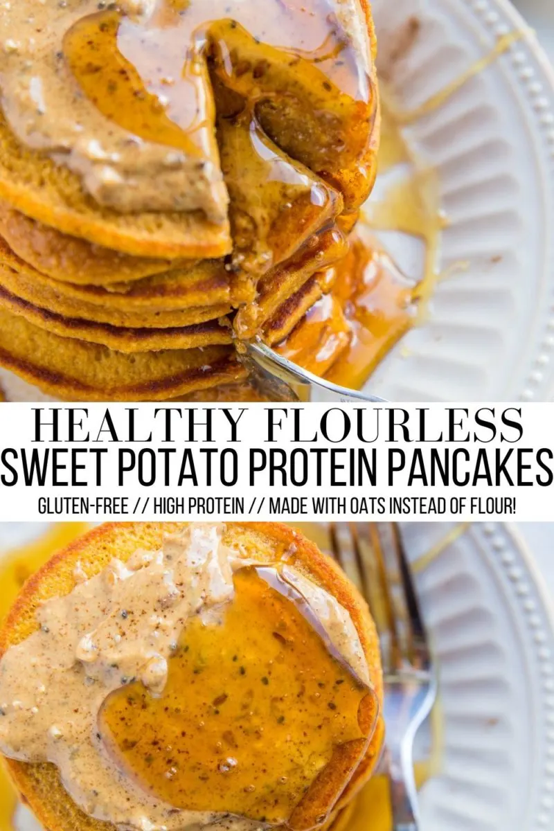 Gluten-Free Sweet Potato Rolled Oat Protein Pancakes - easy healthy pancakes made in a blender with rolled oats!
