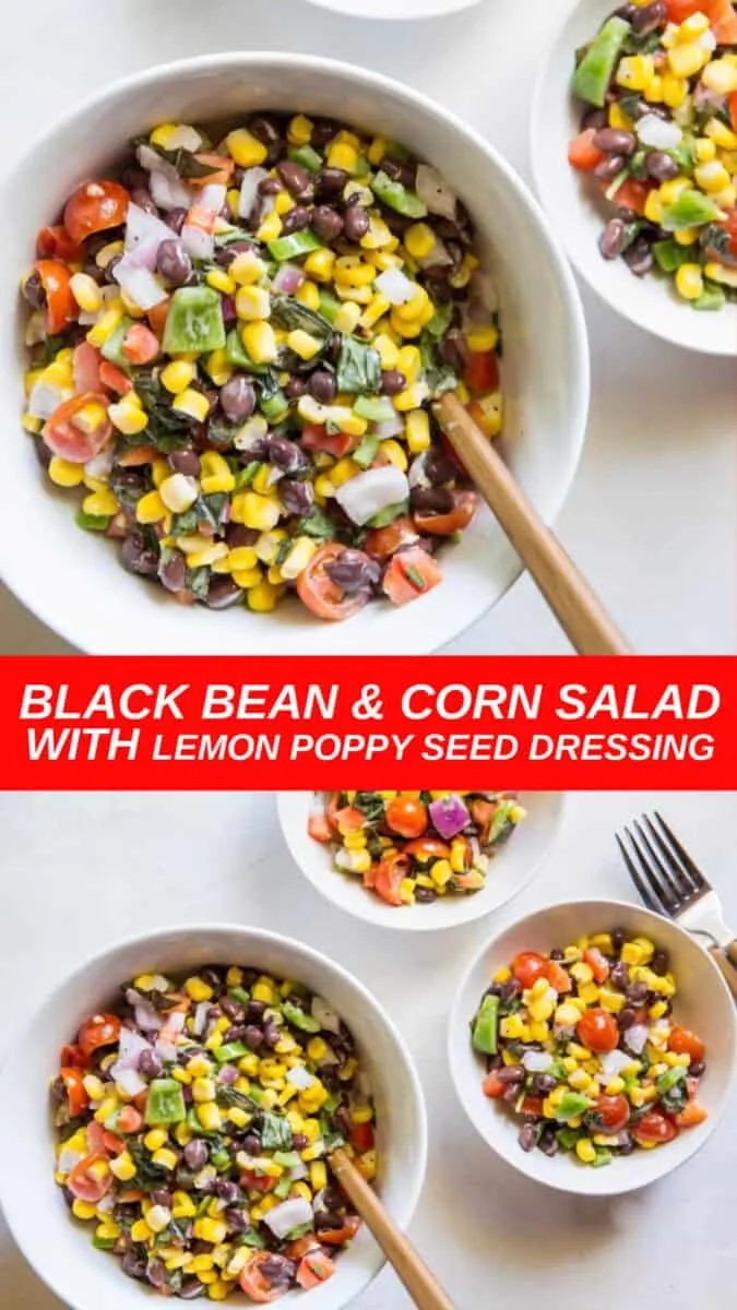 Black Bean Corn Salad with bell pepper, red onion and lemon poppy seed dressing