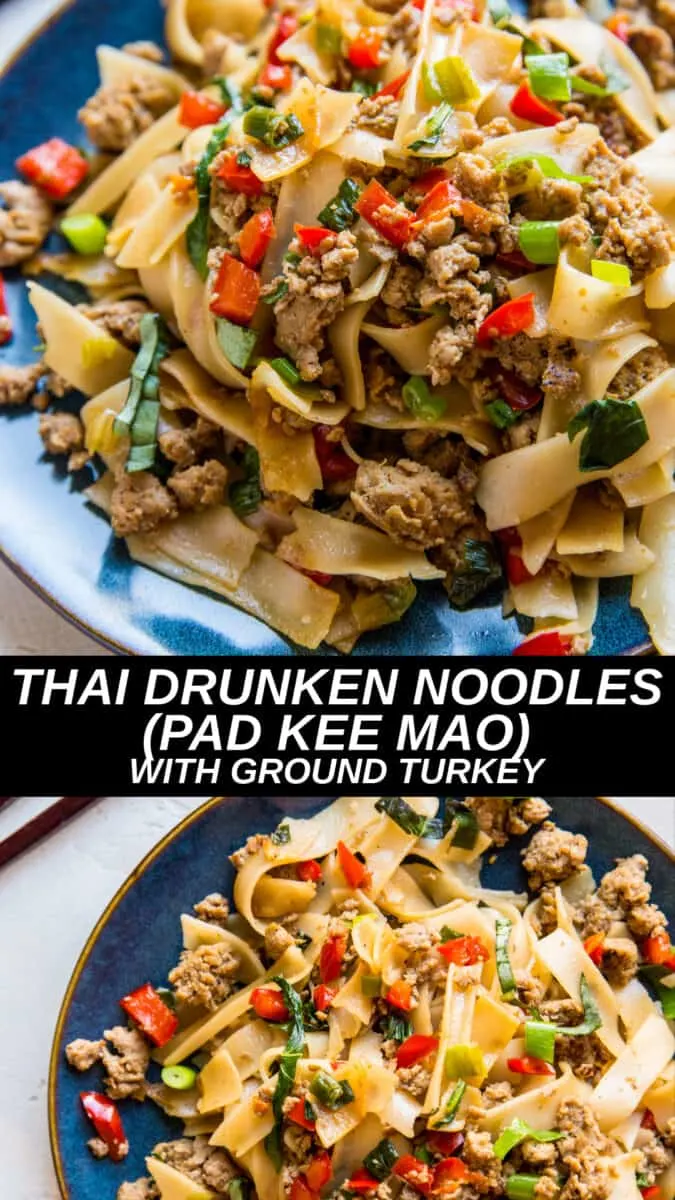 Thai Drunken Noodles (Pad Kee Mao) with Ground Turkey - gluten-free, soy-free, healthier version of the classic recipe