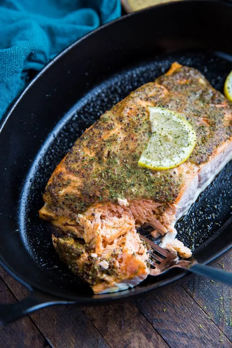 Mustard Baked salmon with lemon - an easy recipe that only requires a few ingredients and is paleo, whole30, and keto