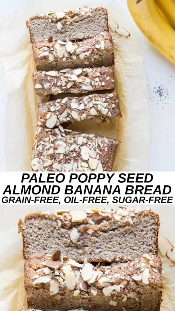 Paleo Poppy Seed Almond Banana Bread - grain-free, oil-free, no added sugar, no dairy!