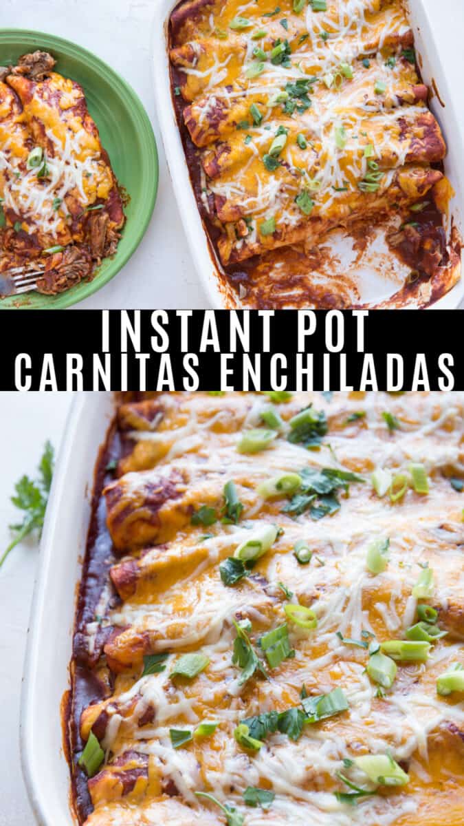 Instant Pot Carnitas Enchiladas - tenere, deliziose enchiladas di maiale fatte nella pentola di coccio o Instant Pot