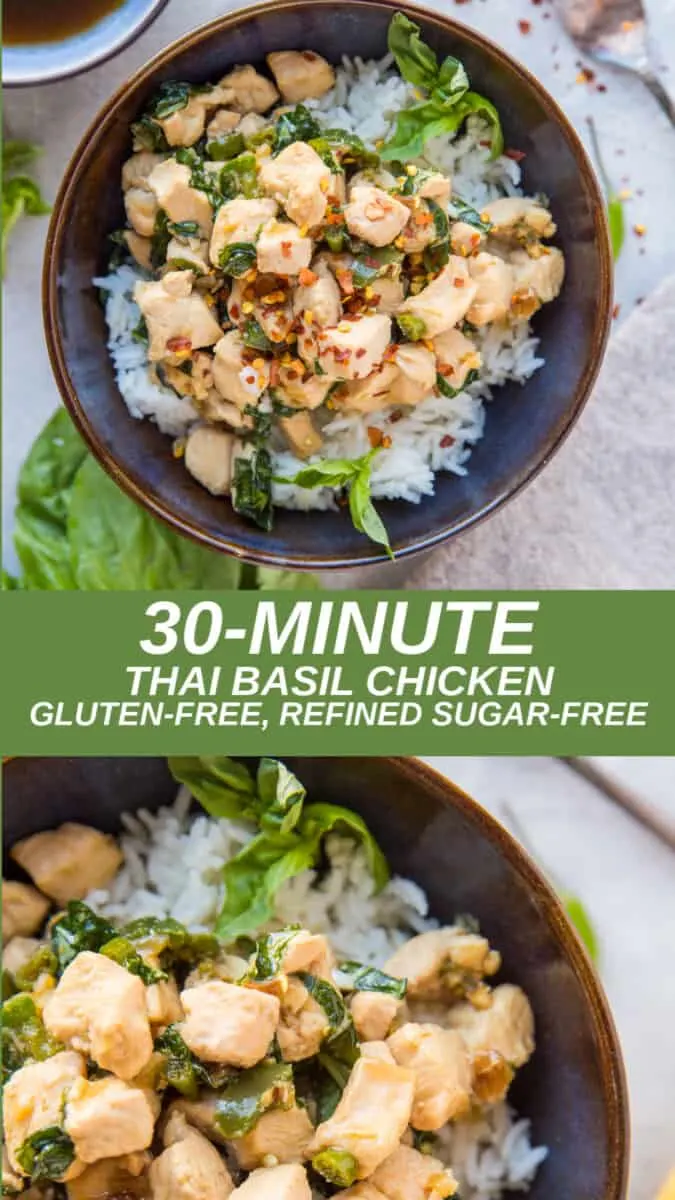 30-Minute Thai Basil Chicken made with only a few basic ingredients. Easy, flavorful, healthful, delicious!