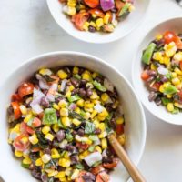 1 large and two small bowls of black bean corn salad