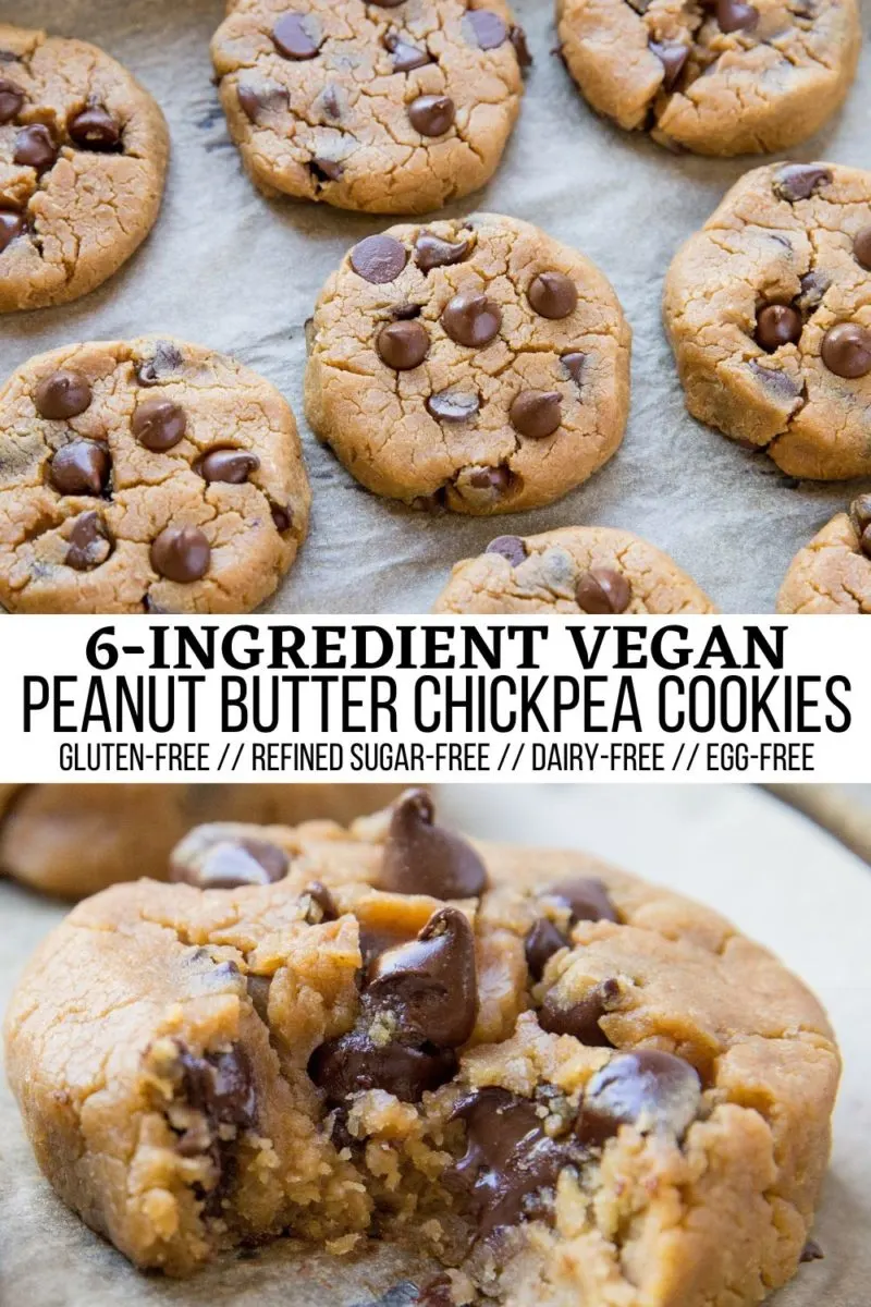 6-Ingredient Vegan Peanut Butter Chickpea Cookies - flourless, grain-free, refined sugar-free, oil-free, dairy-free