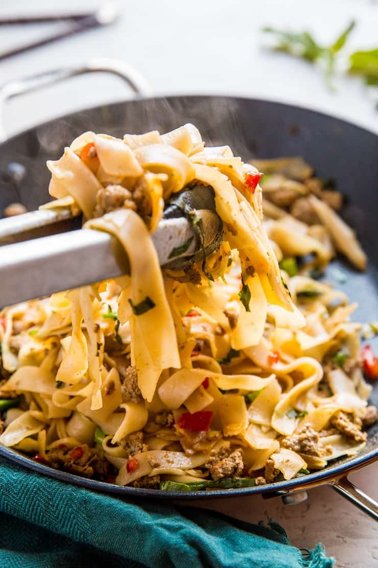 Thai Pad Kee Mao (Drunken Noodles) with Ground Turkey