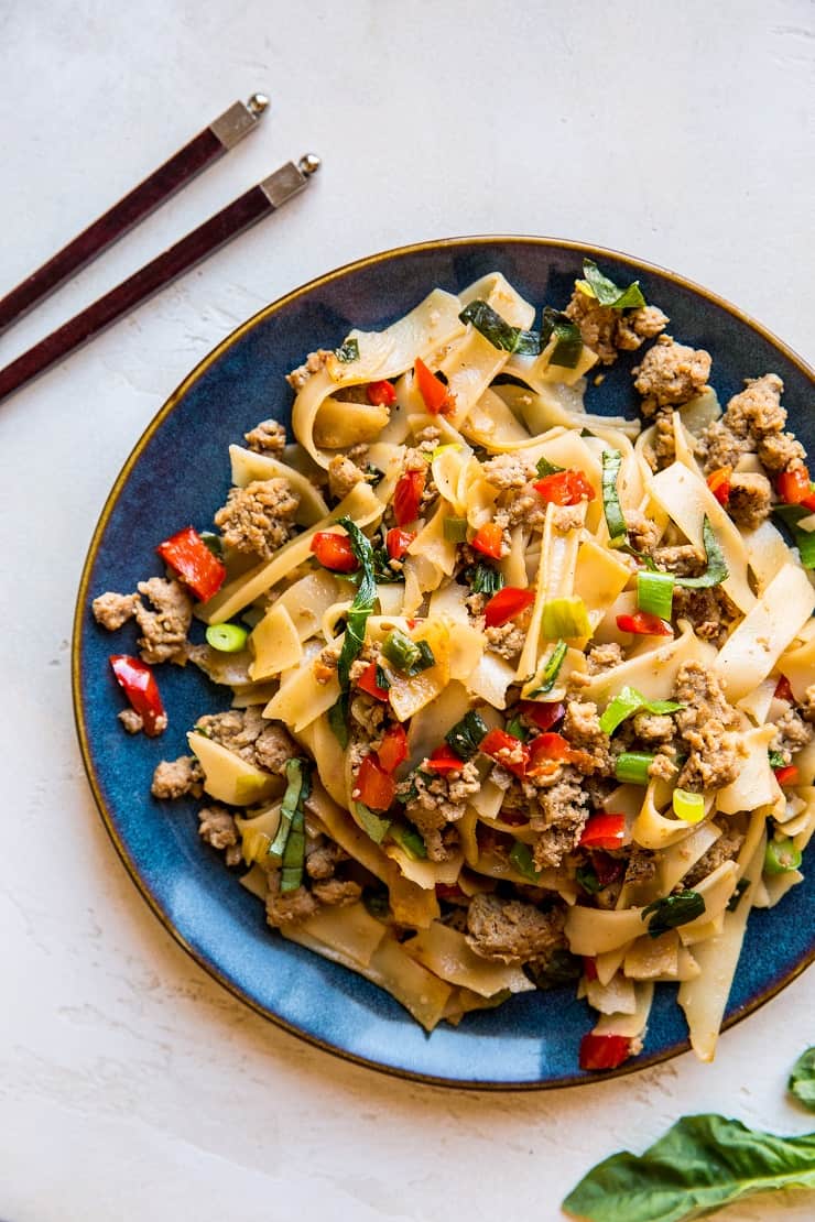 Drunken Noodles (Pad Kee Mao) with Ground Turkey - refined sugar-free