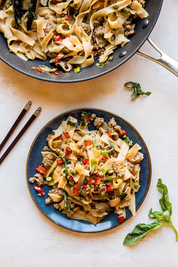 Thai Drunken Noodles (Pad Kee Mao) with Ground Turkey