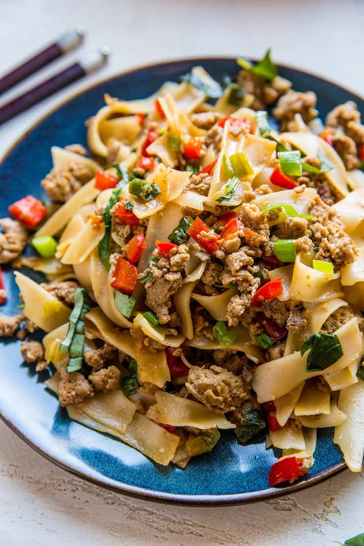 Thai Pad Kee Mao (Drunken Noodles) with Ground Turkey