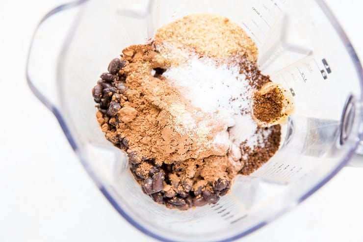 Ingredients for Black Bean Banana Bread in a blender