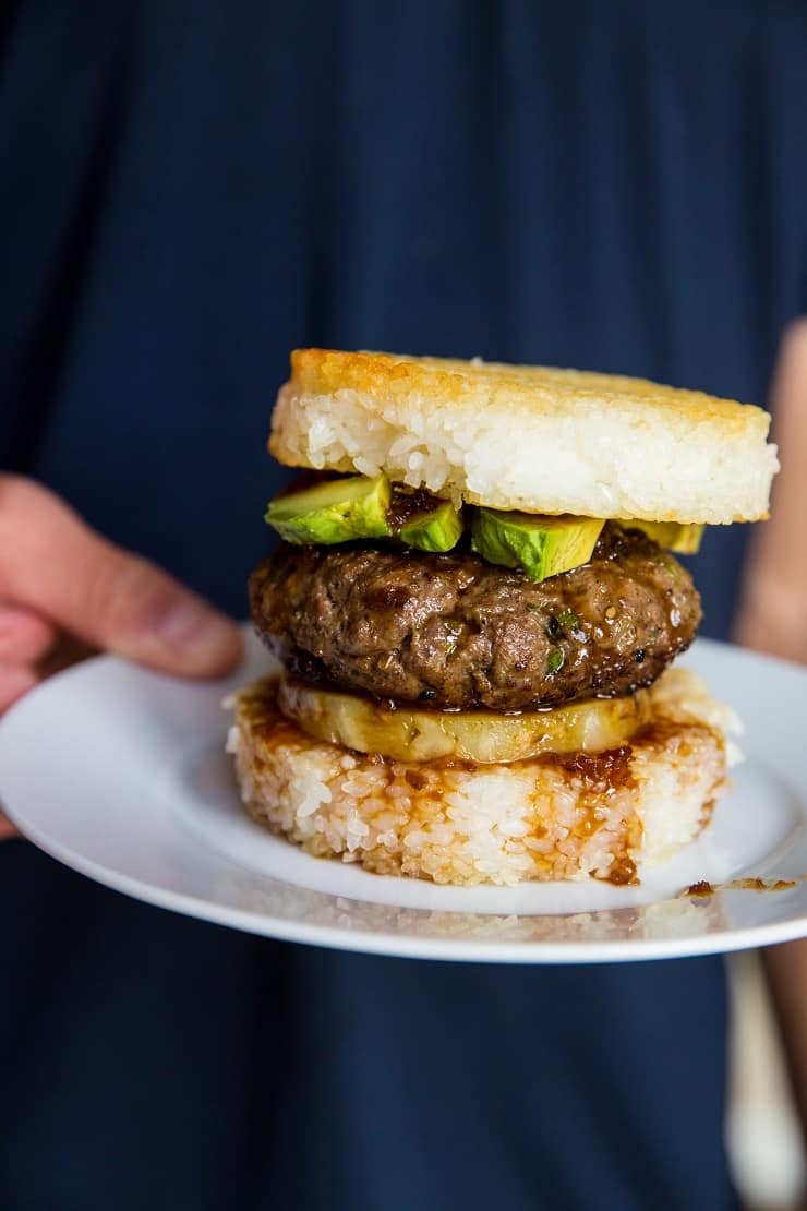 Teriyaki Burgers with Pineapple and Avocado On Rice Buns