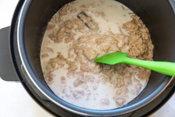 Finished rice pudding with more coconut milk to make it extra creamy.