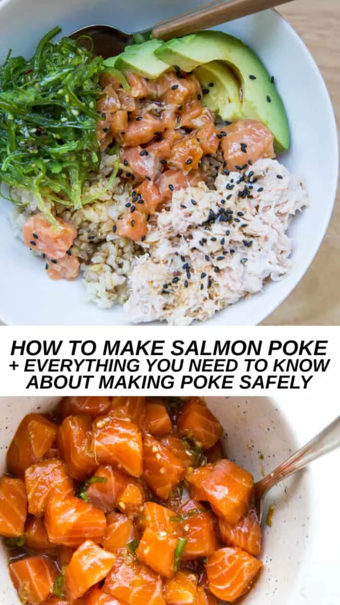 collage of two photos of salmon poke