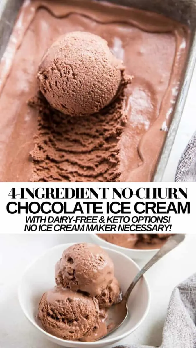 4-Ingredient Chocolate Ice Cream with dairy-free and keto options. This no-churn ice cream recipe requires zero eggs and no ice cream maker!