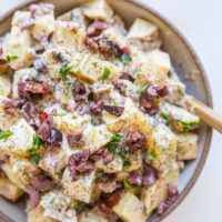 Greek Potato Salad - a healthier potato salad recipe with cider vinaigrette, sun-dried tomatoes, kalamata olives, dill and parsley - an amazing side dish recipe for picnics and BBQs