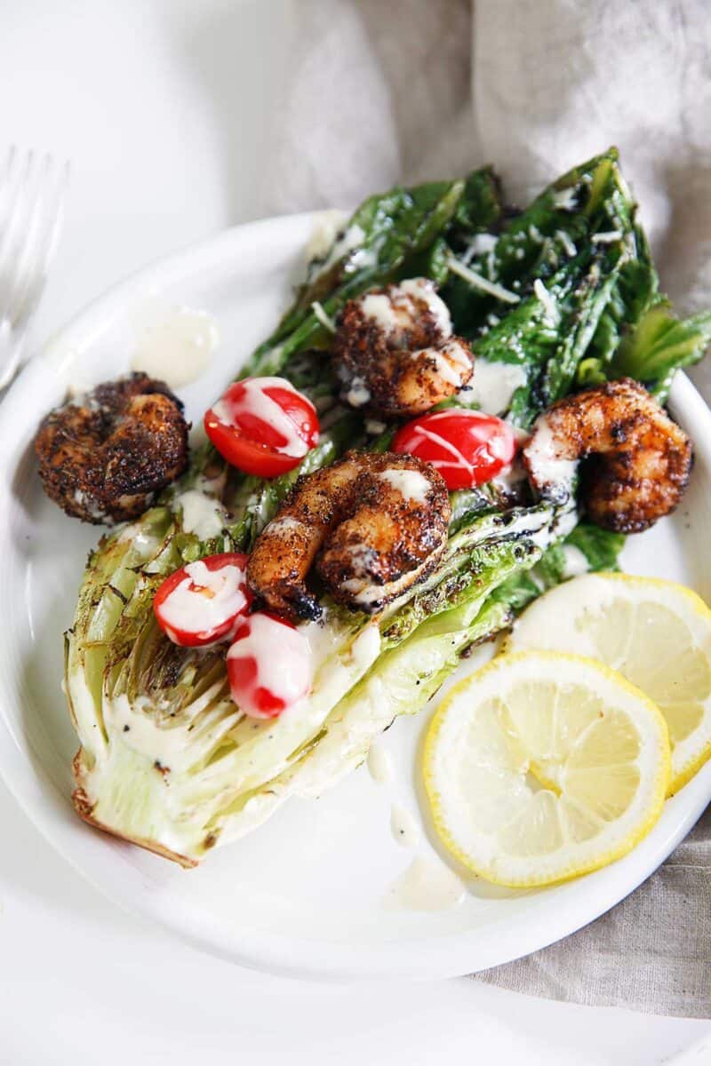 Grilled Caesar Salad with Blackened Shrimp