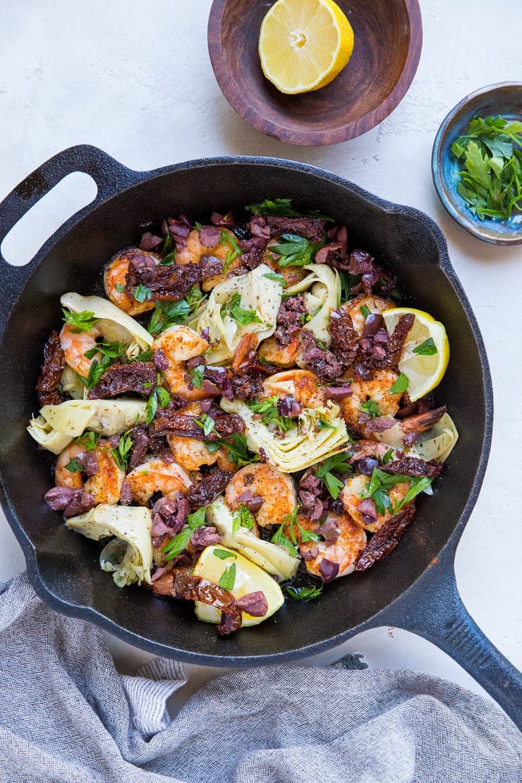 Mediterranean Shrimp Skillet - a healthy meal that comes together in 20 minutes!