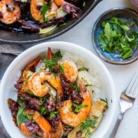 Mediterranean Shrimp Skillet with 8 basic ingredients, ready in 30 minutes!