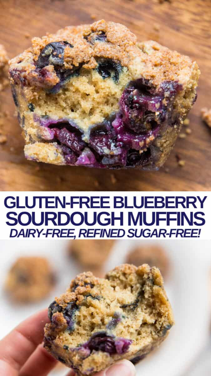 Gluten-Free Blueberry Sourdough Muffins - dairy-free, refined sugar-free, healthy