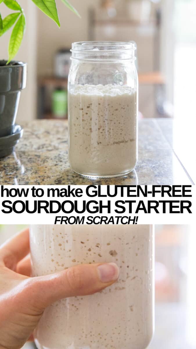 collage of two photos on how to make sourdough starter from scratch