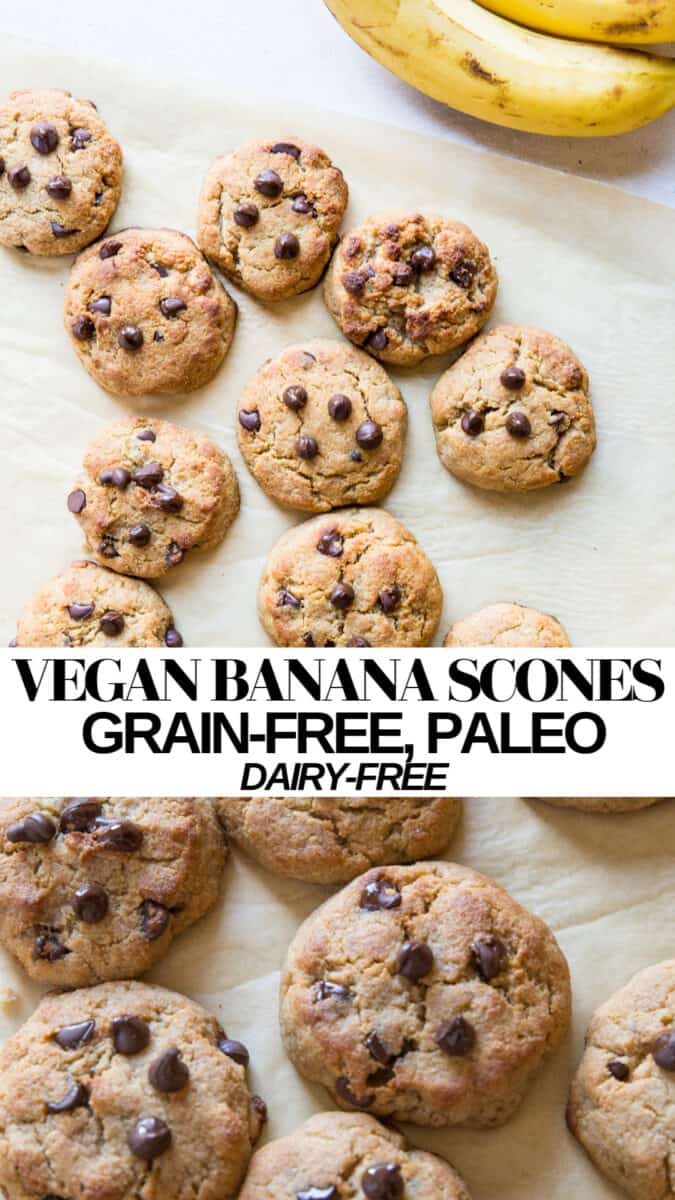 Paleo Vegan Banana Scones - grain-free, refined sugar-free, dairy-free scone recipe with banana and chocolate chips #glutenfree #breakfast #recipe