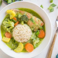 AIP Green Curry with Salmon and Vegetables - a nightshade-free, Low-FODMAP green curry recipe