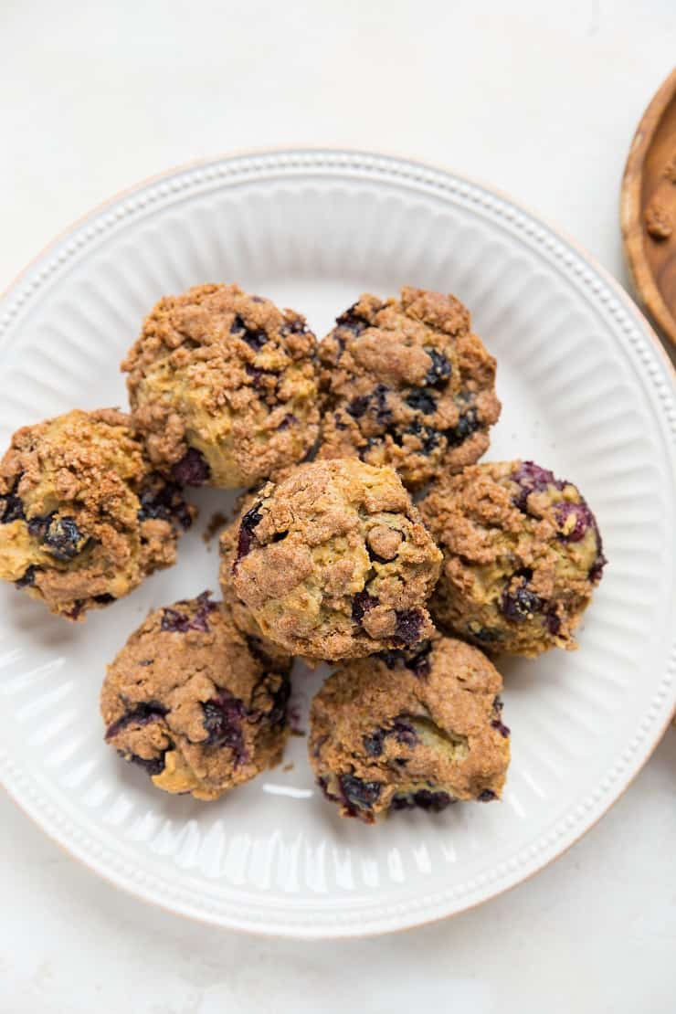 Plate of sourdough blueberry muffins