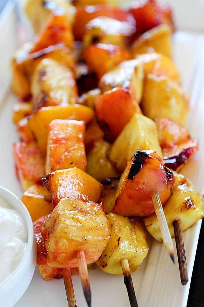 grilled fruit skewers with yogurt dip