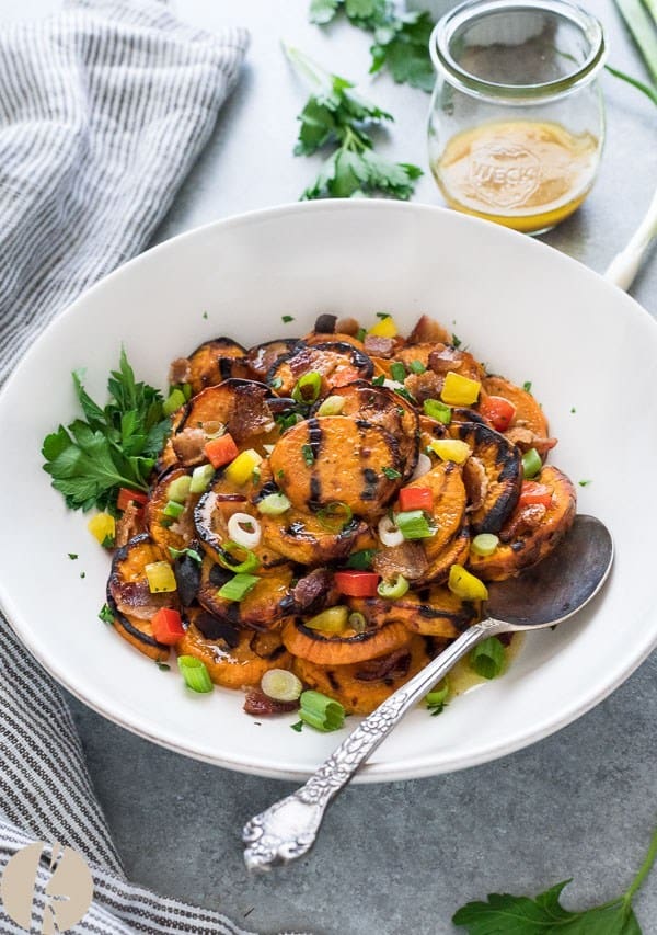 Grilled Sweet Potato Salad with Maple Bacon Vinaigrette