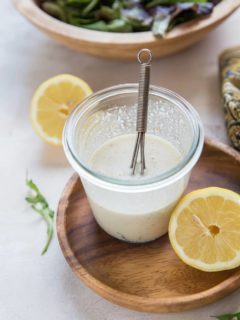 Jar of lemony Caesar Salad Dressing