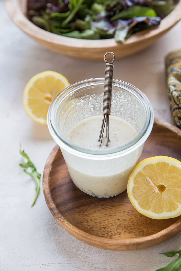 Jar of lemony Caesar Salad Dressing