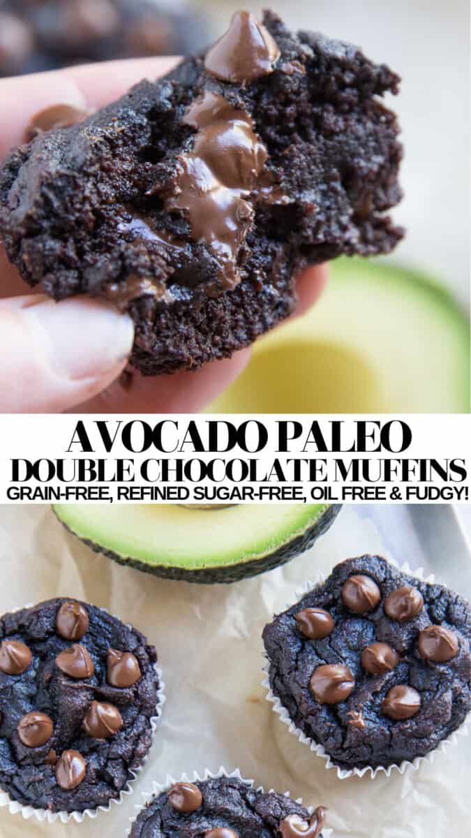 Paleo Grain-Free Avocado Chocolate Muffins - oil-free, refined sugar-free, grain-free, dairy-free, healthy moist fudgy and delicious!