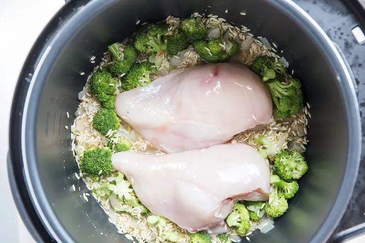 Instant Pot chicken and rice in the process of cooking