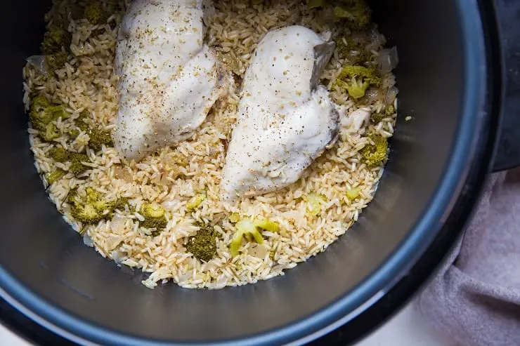 Cooked chicken and rice in an instant pot