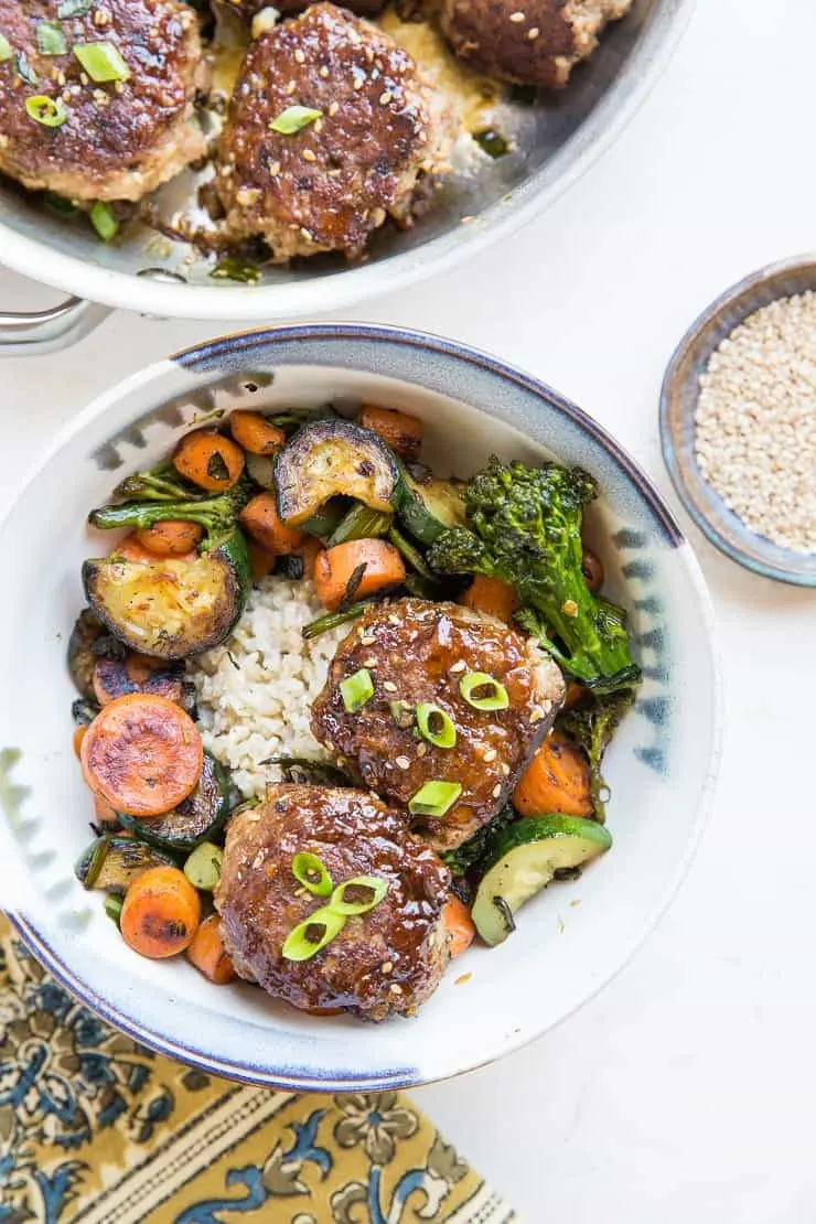 Paleo Teriyaki Turkey Meatballs made grain-free, soy-free and refined sugar-free - serve with brown rice and sauteed vegetables for a real great time