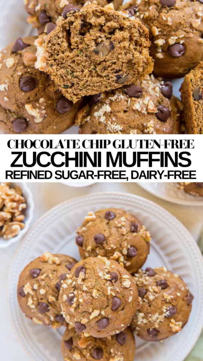 Chocolate Chip Gluten-Free Zucchini Muffins made refined sugar-free and dairy-free for a healthy muffin recipe!